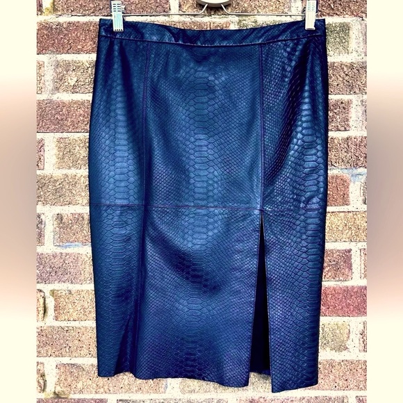 ALICE + OLIVIA Lambs Leather Pencil Snakeskin Midi Skirt Womens Size 6 Black - Picture 16 of 16